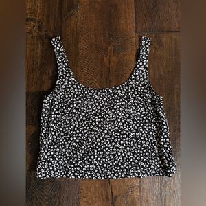 Reformation Black Floral Crop Scoop Neck Tank Top S